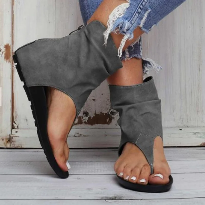 

Women Flat Shoes Women Sandals Superfine Fiber Solid Color Round Shape Back Zipper Wear Resistant Non Slip Women Fashion Sandals