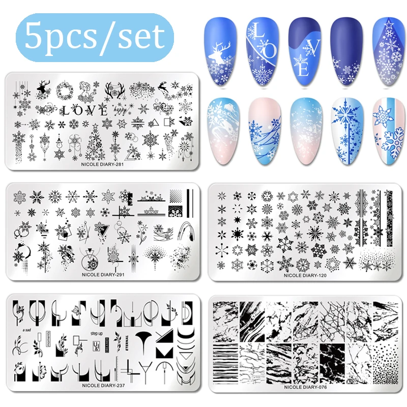 

HEALLOR 1 Set 12*6cm Nail Art Stamping Plates Leaf Flower Fruit Geometry Image Printing Templates Stencil Nails Accessories