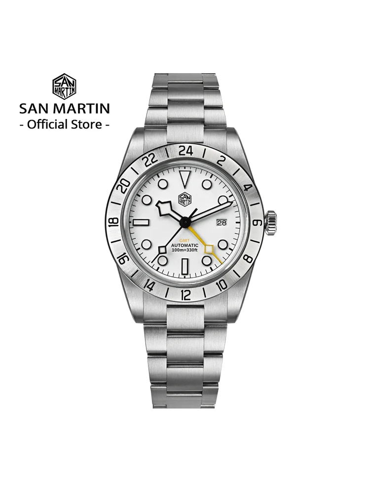 Фото Мужские часы San Martin Upgraded 38,3 мм Hangzhou 6460 BB GMT, автоматические механические спортивные часы с сапфировым стеклом, водонепроницаемые, 100 м, SN0054 №1