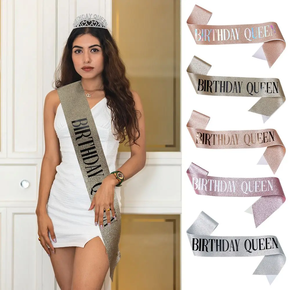 

Rhinestone Crystal Satin Sash Fashion Women Girl Hair Hoop Party Tiara Birthday Headpiece Birthday Queen Headband