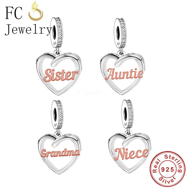 

Fit Original Pan Charms Bracelet 925 Sterling Silver Sister Auntie Grandma Niece Heart Bead For Making Women Family Berloque