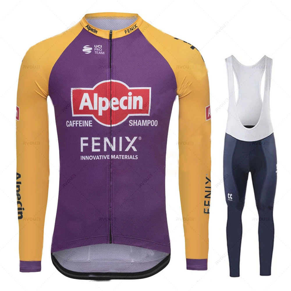 

Alpecin Fenix Men's Cycling Jersey Long Sleeve Set MTB Bike Clothing Maillot Ropa Ciclismo Hombre Bicycle Wear 19D GEL Bib Pants