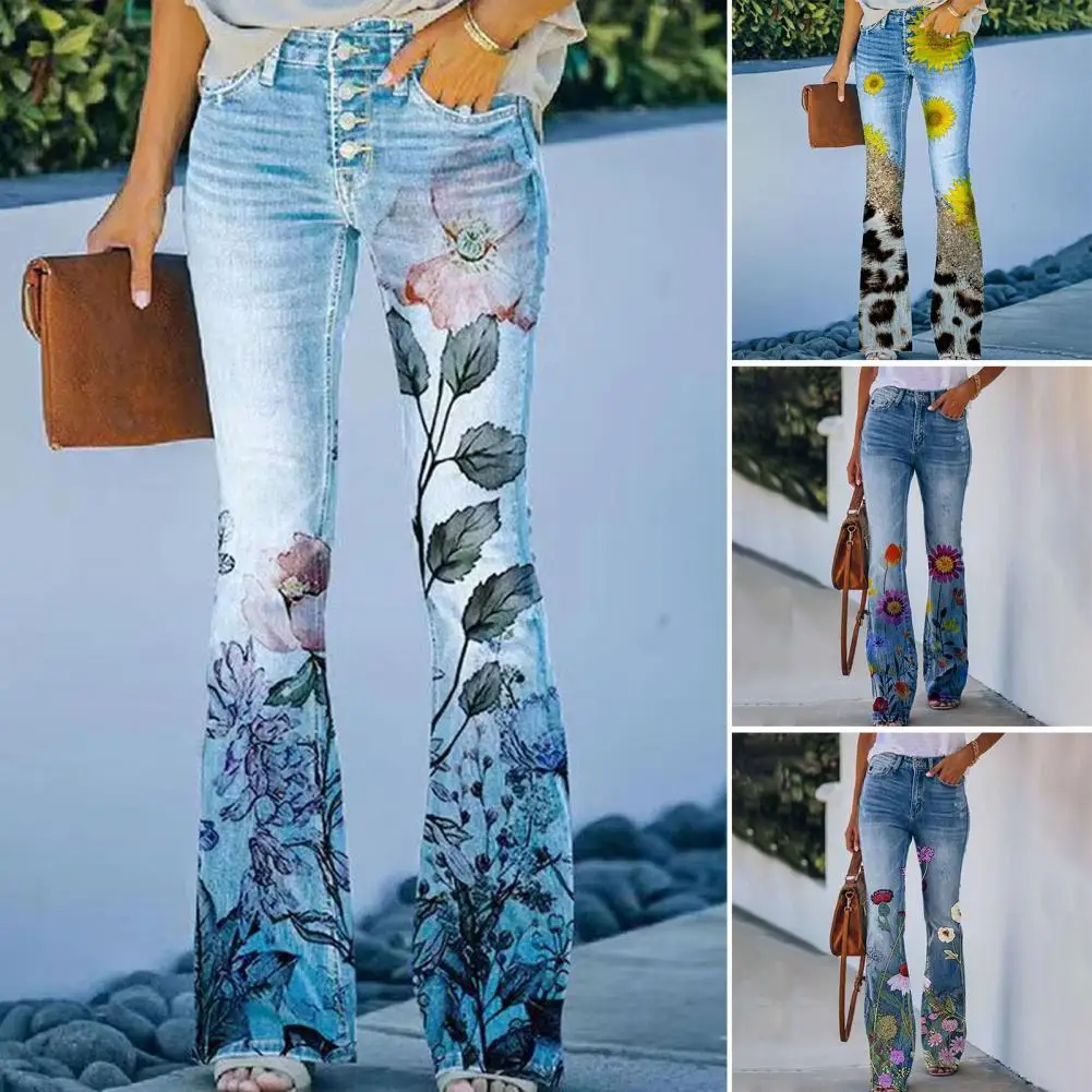 

Elegant Trendy Flower Print Wide Leg Pants Individual Summer Pants Breathable Female Clothes