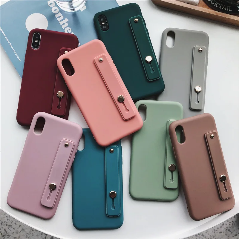 Frosted Wriststrap Hand Band Protective Case For iPhone 14 13 12 11 Pro XR X XS Max 7 8 6 6s Plus Anti-fall TPU Soft Cover Cases