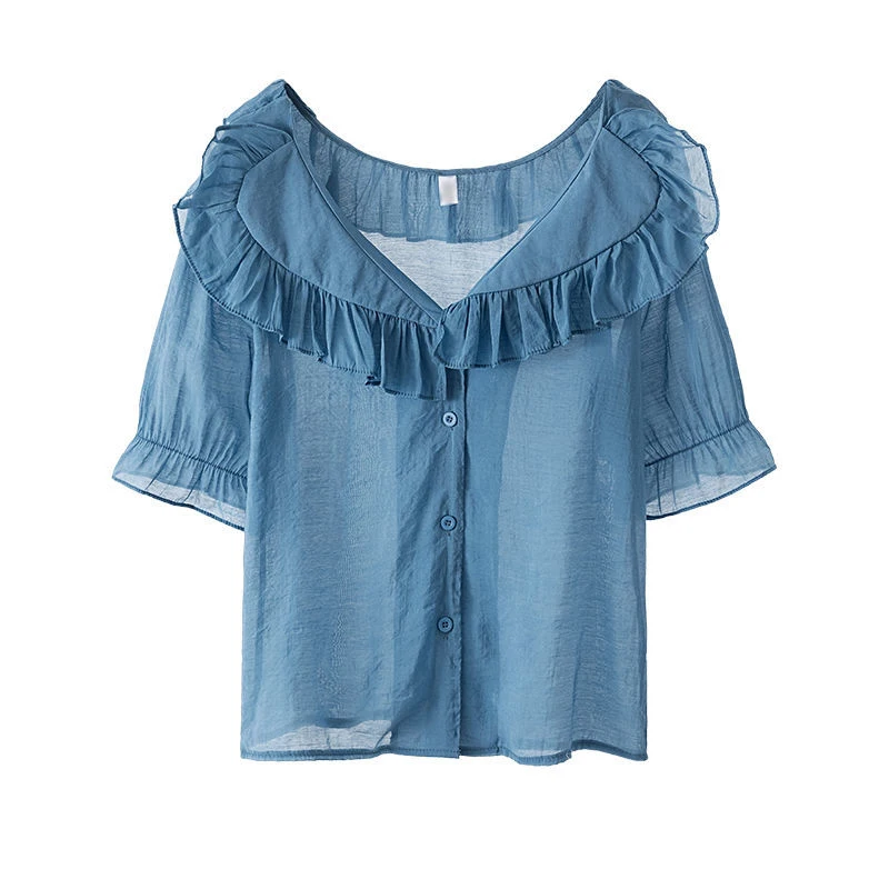Женская шифоновая блузка с оборками элегантная однотонная Свободная рубашка