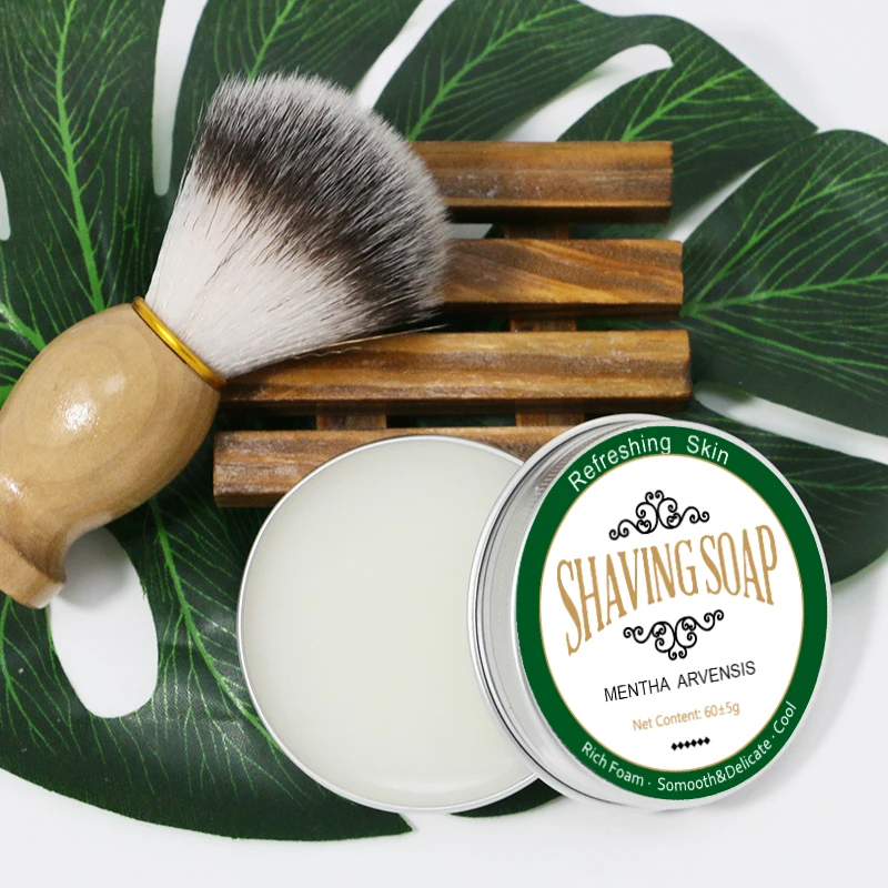 

Men's Shaving Soap Wooden Handle Facial Cleaning Brush Mint Scented Mild Non-Stimulating Handmade Soap And Razor Brush