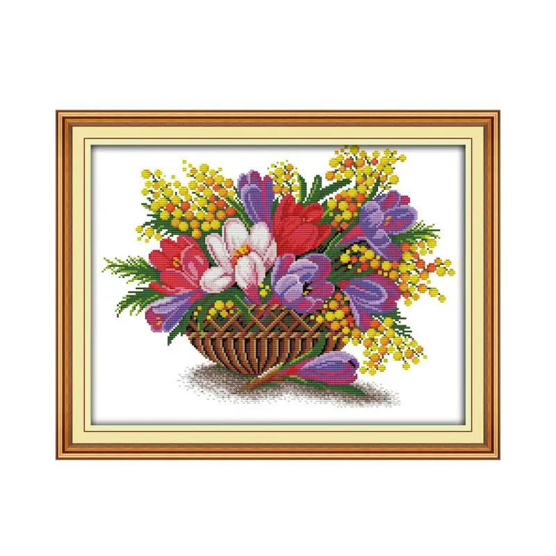 

Flower basket (9) cross stitch kit 18ct 14ct 11ct count printed canvas stitching embroidery DIY handmade needlework