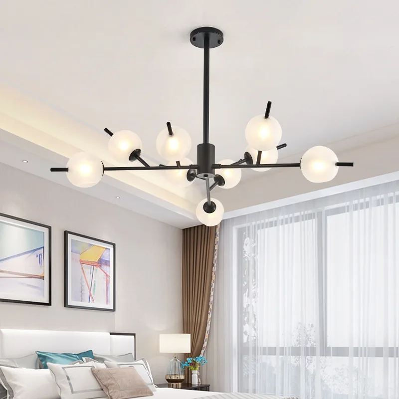 

Nordic Iron Chandelier Black Gold Shop Catering Living Room Large Lamp Creative Minimalist G9 Bulb Three-color LED