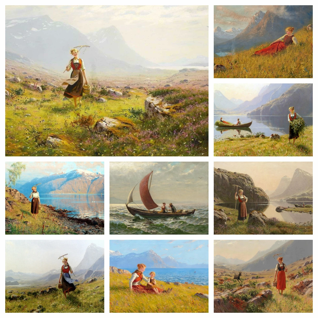 

Hans Dahl Art Painting Diamond Embroidery Kits Rural Girl Landscape Art Cross Stitch Picture Mosaic Craft Full Drill Home Decor