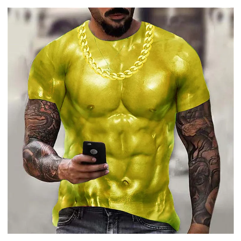 

Summer Shirts For Men StreeTwear Trendyol 3D Printed Muscle Man Funny Clothing Blouses2022 Casual Crew Neck