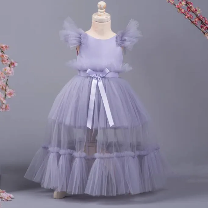 

Элегантные Детские платья для дня рождения для девочек, однотонное Тюлевое детское свадебное вечернее платье, летнее Тюлевое платье принцессы