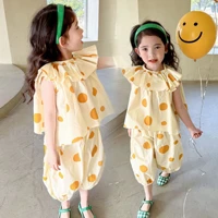 childrens sweet suit summer girls lotus leaf collar doll shirt bloomers two piece set 3 8 years old childrens clothing