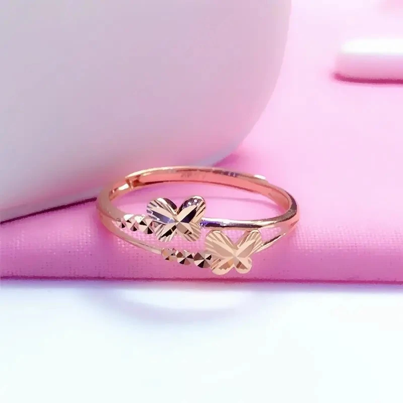 

Russia 585 Purple Gold Plated 18K Rose Gold Women's Double-Layer Butterfly Open Ring Colored Gold Ring