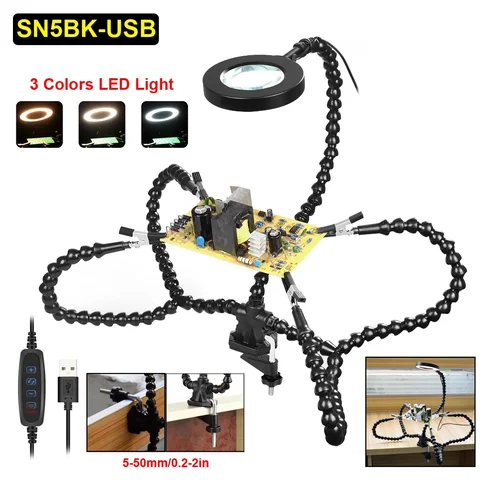 NEWACALOX настольный зажим для пайки, 3-кратная лупа, синий/черный