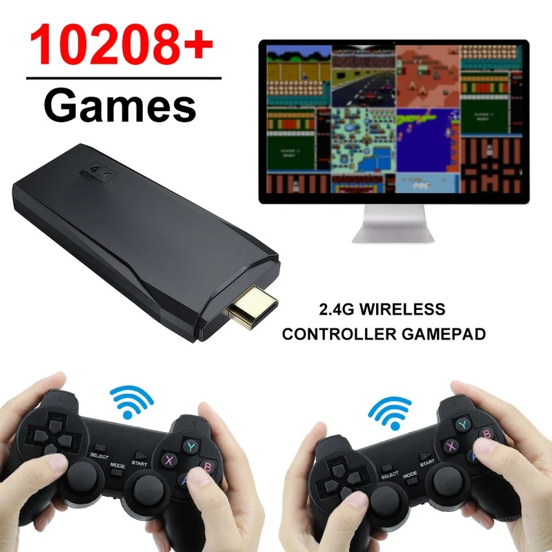 Винтажная мини-видеоигра 4K HD 64 с двумя беспроводными контроллерами для 10000 everdrive