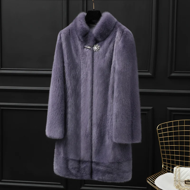 

tidy Mink long fur 2023 women's clothing outerwear jacket s winter coat new fashion stand collar