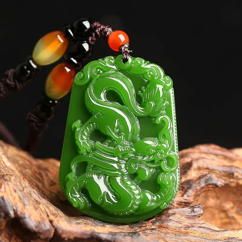 Подвеска из натурального нефрита с зеленым драконом зодиака ручной работы