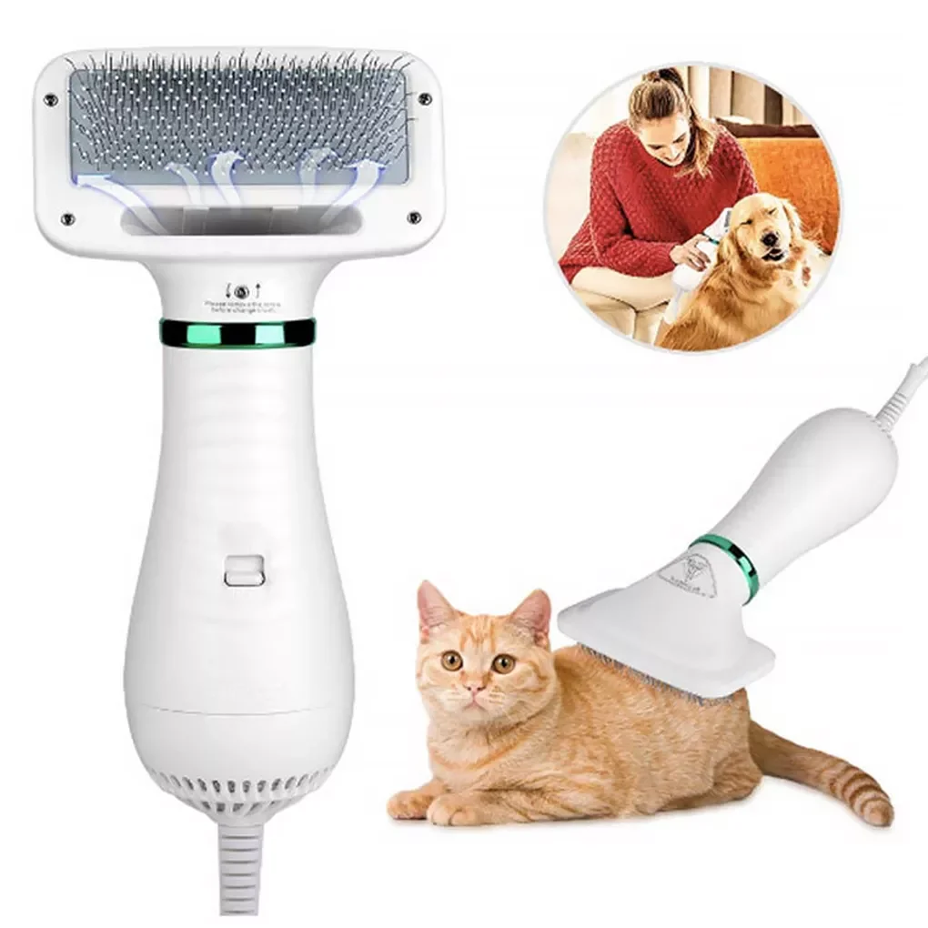 

Pet Dog Cat Hair Dryer 2 in 1 Small Animal Hair Grooming Brush UK/US PlugAdjustable Temperature Electric Blower