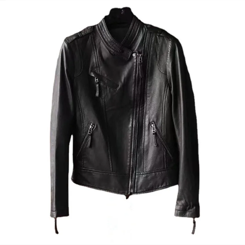 Genuine Leather Coat Female Short Jacket Spring And Autumn Women's Slim Sheepskin Stand Collar Slim Western Jacket