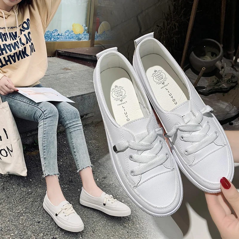 

Small White Shoes 2022 Fashion Women's Casual Female Sneakers Round Toe New Modis Summer Comfortable Cross Lace-Up Solid Fabric