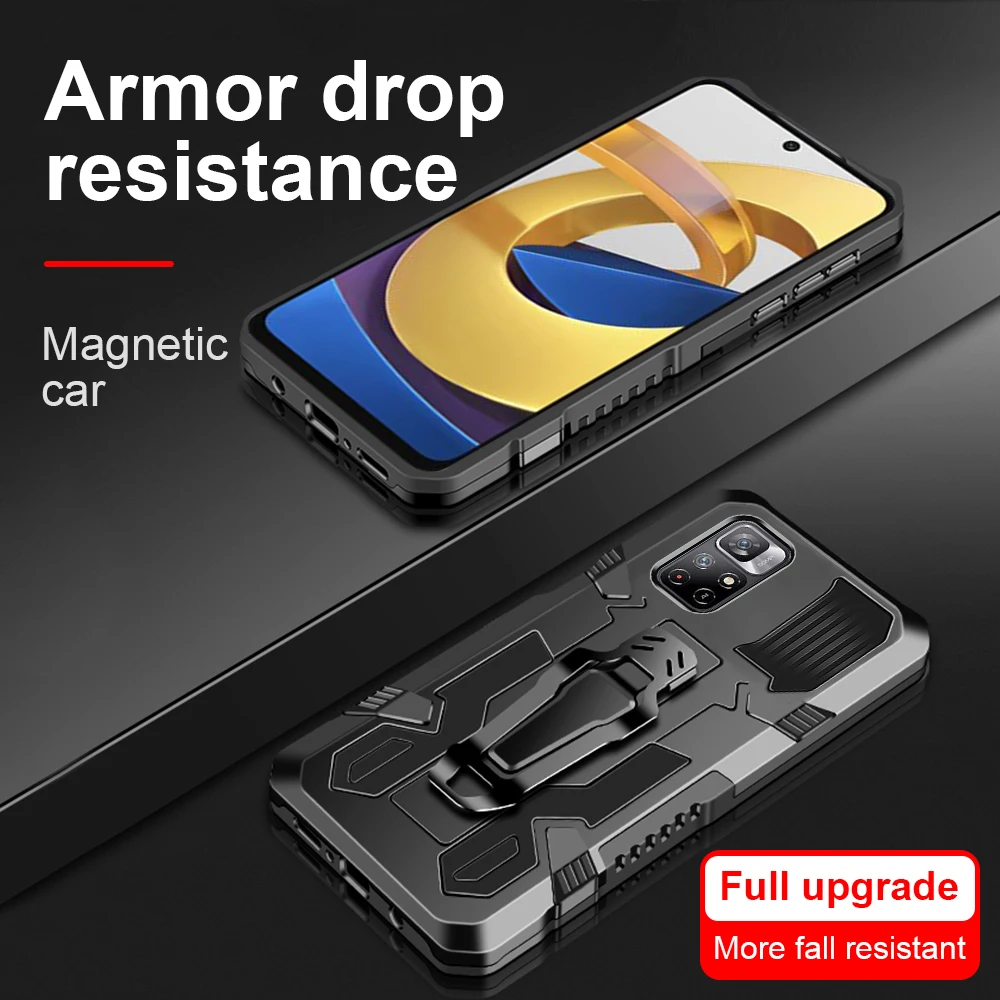 Чехол с кронштейном для Xiaomi Poco M4 Pro 5G Mech Warrior Holder Cover For Xiaomi Poco X4 X3 NFC M3 Pro 5G Coqeu Capa