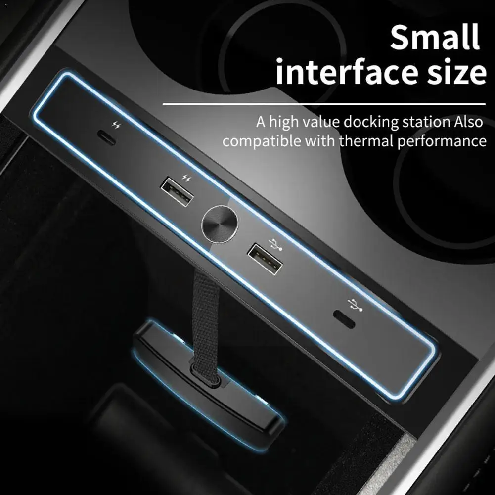 

for Tesla Model 3 Y 2021 2022 Quick Charger 27W Docking USB Hub LED Center Console Smart Extension Sensor Station Shunt B7Z1