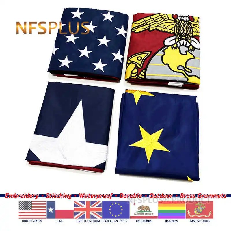 

Outdoor Flag EU USA UK USMC LGBT California Texas 90x150cm Embroidered Stitched Waterproof Nylon National Flags and Banners