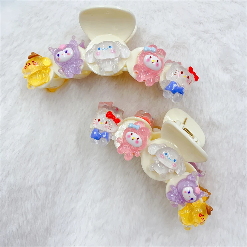 

Sanrio Hello Kitty Hair Clip Female Kawaii Cartoon Kuromi My Melody Grip Clip Shark Clip Headdress Girls Hair Accessories Gift