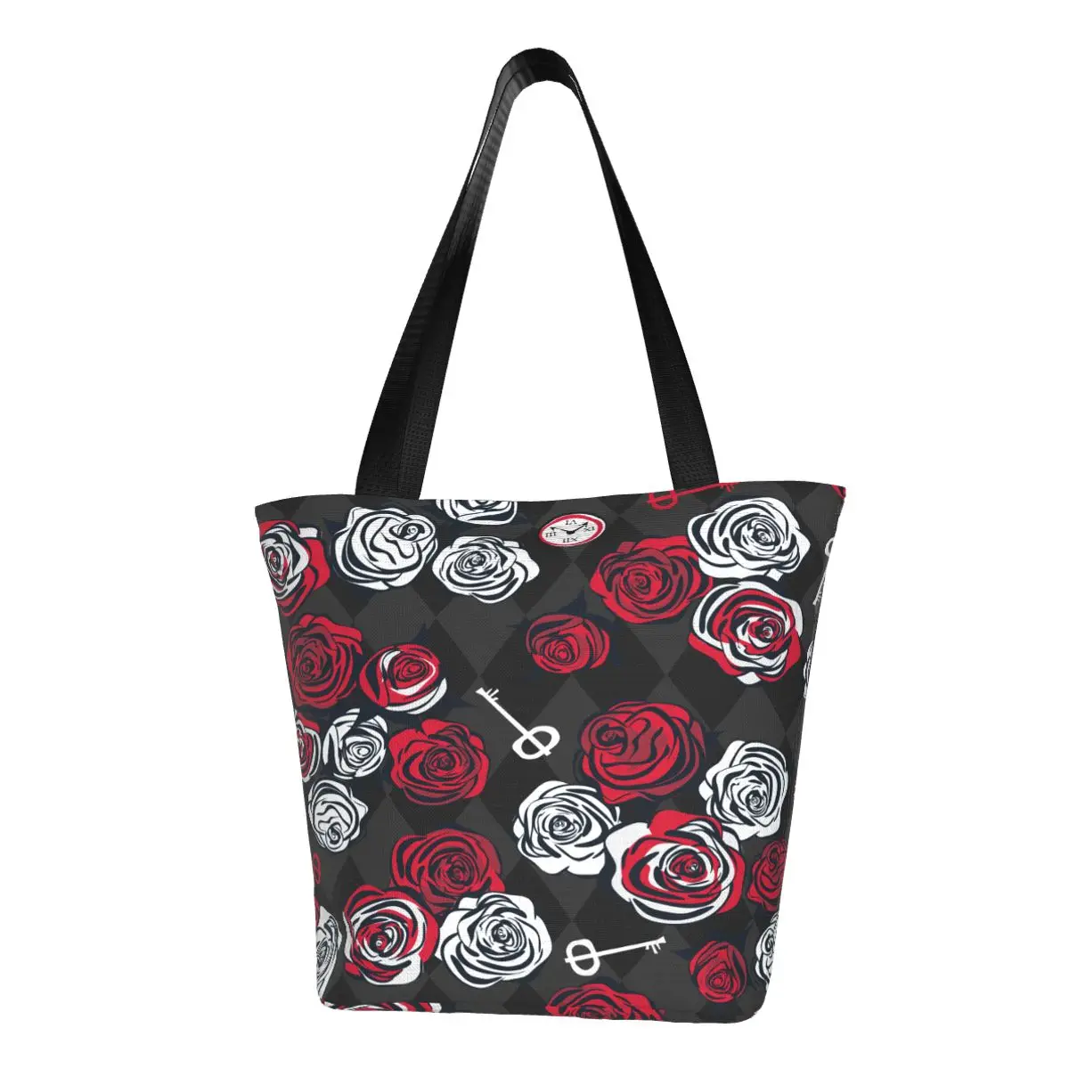 

Женская сумка с красными и белыми розами для ключей и часов на шахматах «Алиса в стране чудес», сумка для покупок, сумка через плечо, многора...