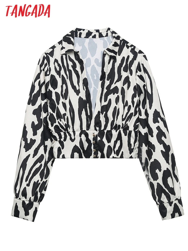 

Женская леопардовая блузка с длинным рукавом и V-образным вырезом