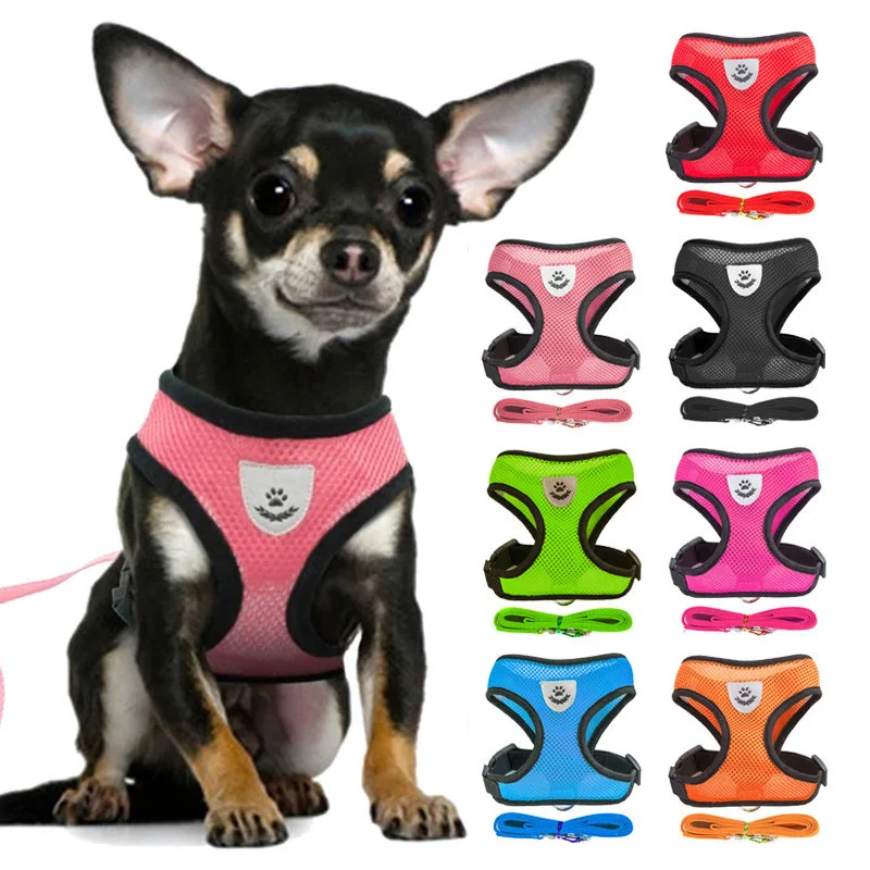 Puppy Cat Vest Harness With Leash Breathable Mesh Pet Chest Straps For Chihuahua York Harnesses Reflective Bulldog Walking Leash