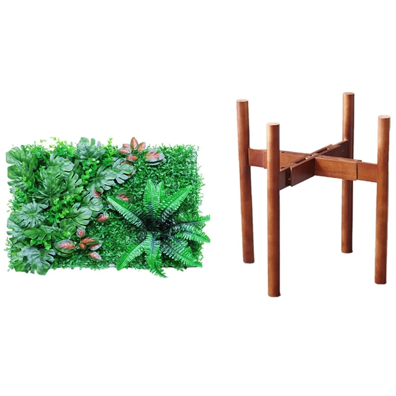 

1 Pcs Artificial Green Plant Mats Hedges,Greenery Wall Backdrop & 1 Pcs 8 To 12 Inch Bamboo Wood Flower Stand