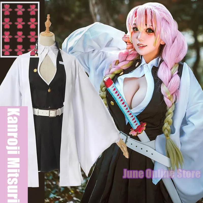 

Anime Demon Slayer Kimetsu No Yaiba Kimono Kanroji Mitsuri Cosplay Costume Kisatsutai Sexy Clothes Women Halloween Costume wig