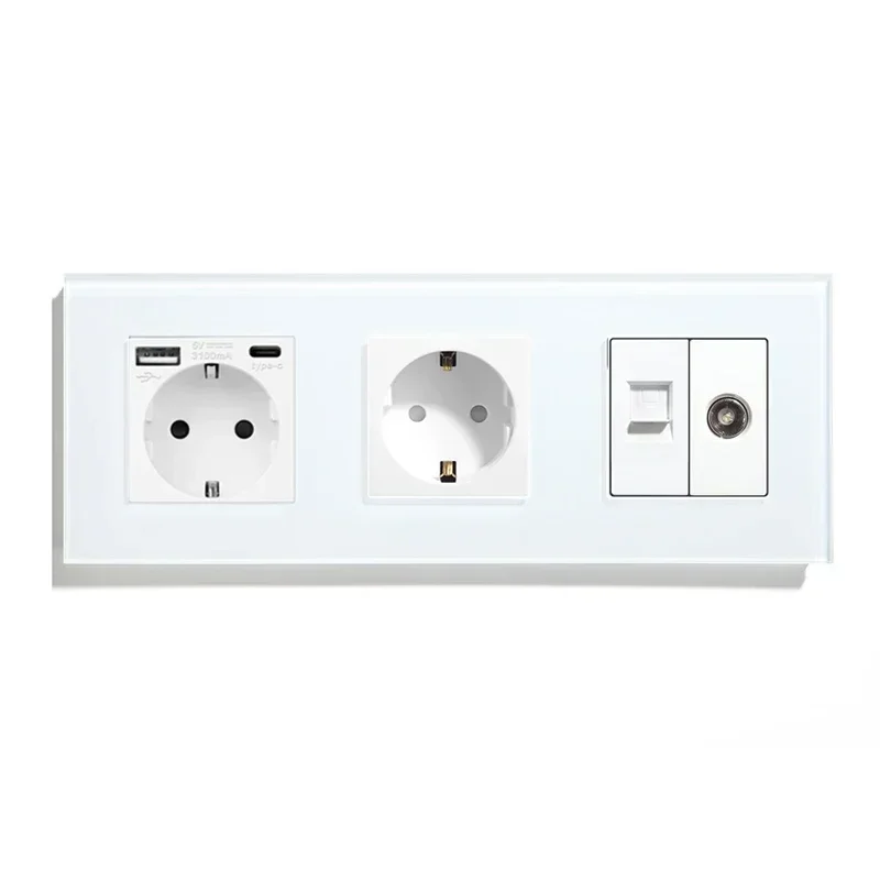 

Настенная розетка с USB-портом типа C и выходом с интерфейсом TV, интерфейсом CAT6