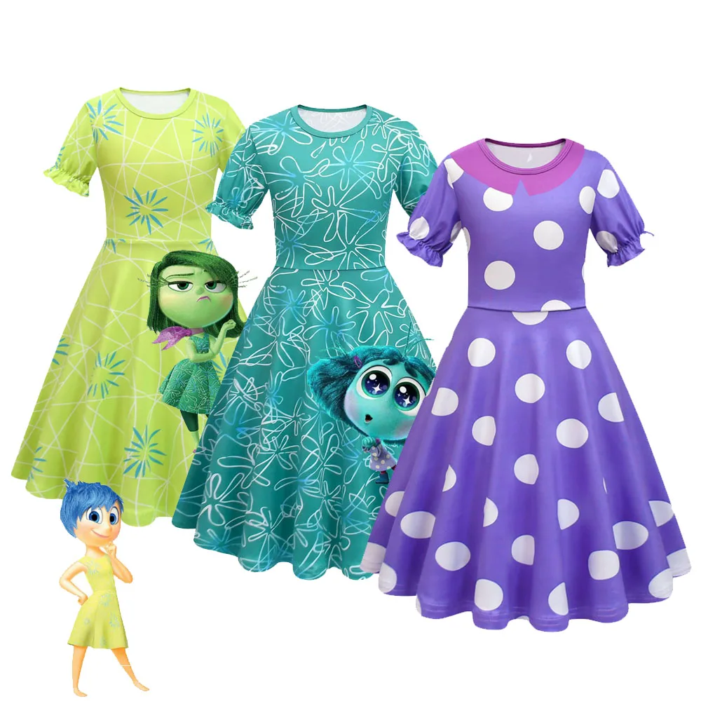 Новое детское платье для ролевых игр Inside Out2 с рукавами епископа + костюмы париком