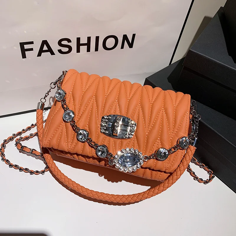 

NEW French Design Diamond Square Bag Handbag & Elegant Noble Gem Shoulder Bag Crossbody Bag Width 24cm Height 14cm