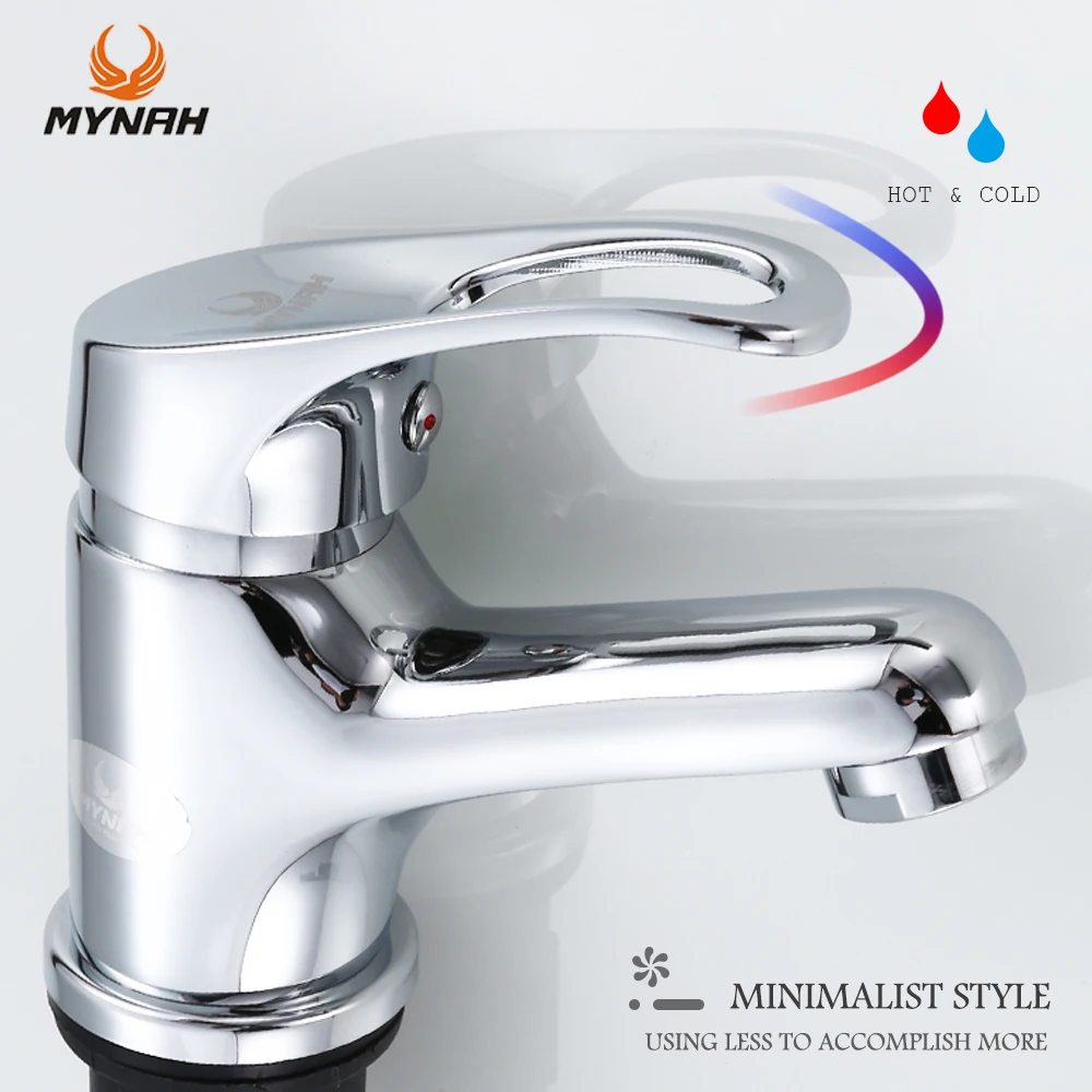 MYNAH Sink Faucet Hot and Cold Water Basin Faucest Face Wash Tap Deck Mounted Basin Mixer Water Taps Chromed Faucet for Bathroom images - 6
