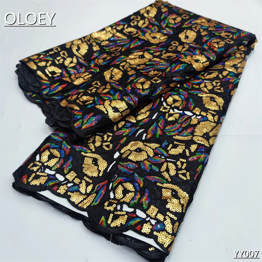 

2022 Latest Elegant African Embroidery Nigerian With Sequins Lace Fabric For Wedding Party Dress YY007