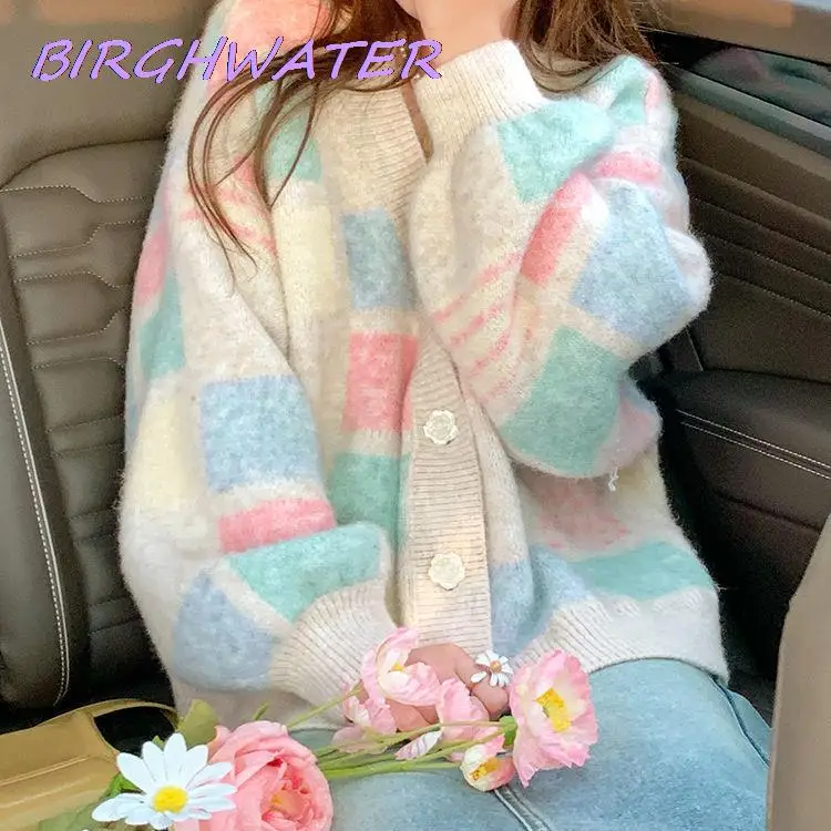 

Female Sweaters Cute Soft Glutinous Wind V-Neck Sweater Women Korean Outerwear All Match Knitted Jacket Loose Lazy Cardigan