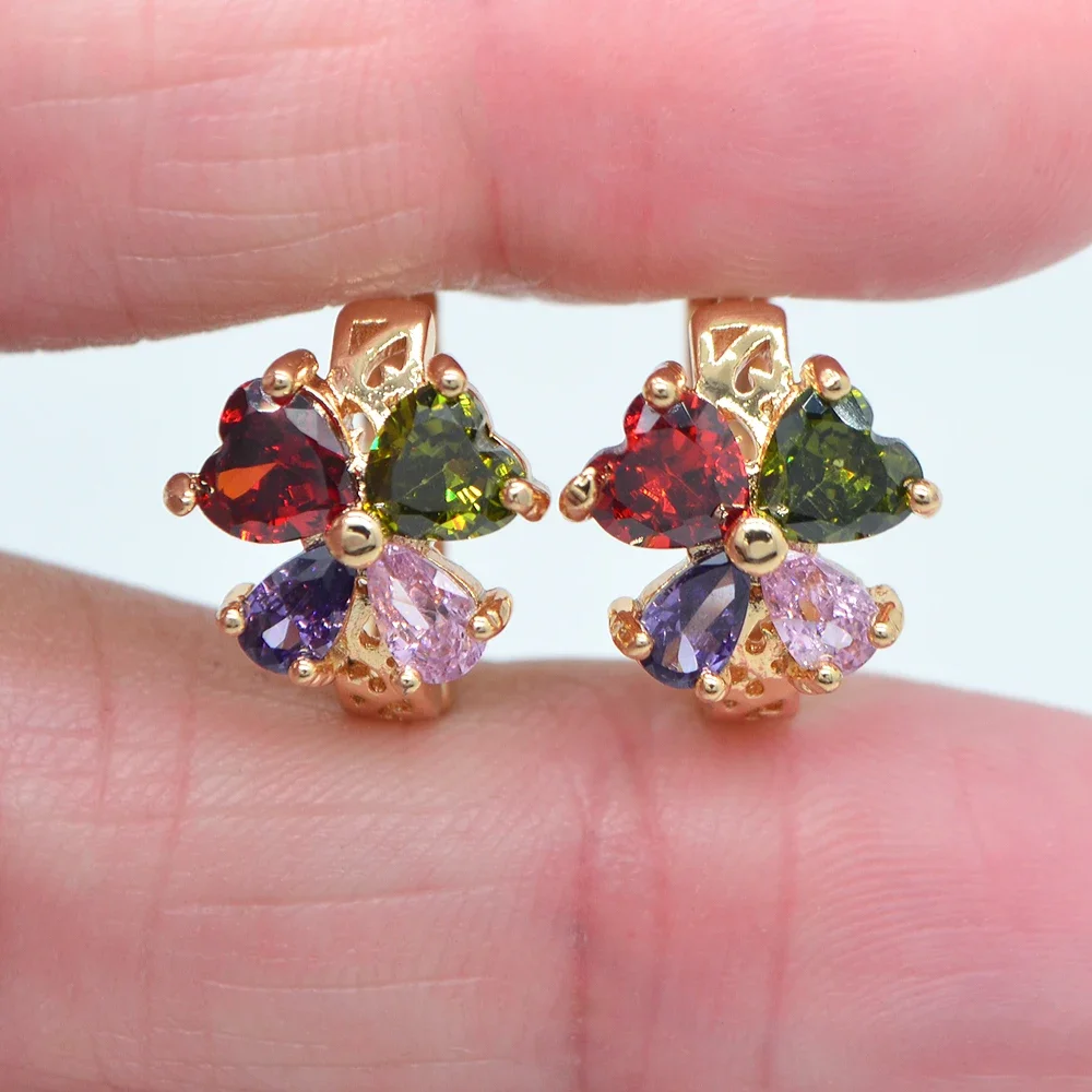 Модные Разноцветные серьги-кольца Huggie золотого цвета с фианитом и цветком