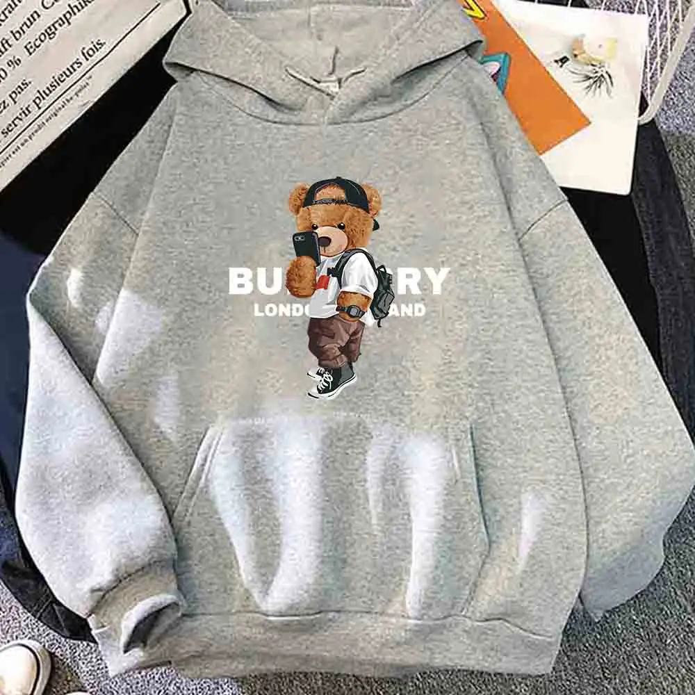 

Cotton Hoodies for Womens Winter New Oversized Ladies Clothing Luxury Brand Sweatshirt Cartoon Bear Graphics Long Sleeve Sweater