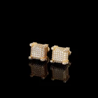 luxury fashion round white diamond v prong square hip hop iced stud earrings for men hiphop amazon gold sliver earrings