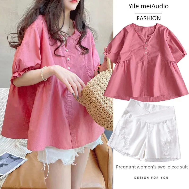 Модный костюм для беременных с коротким рукавом Летний сезон 2023 Новое Стильное