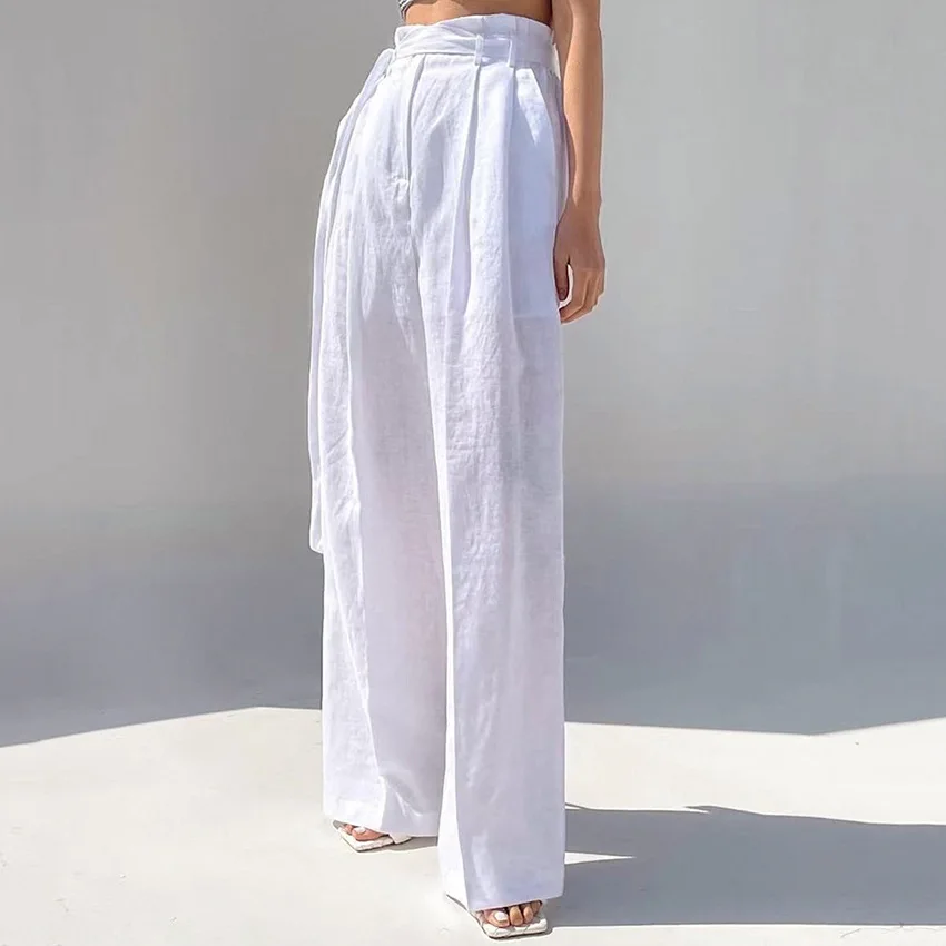 

Classic Wide Pants Floor-Length 100% Cotton Loose Women Trousers Summer Wide Leg Pants Vintage Female Pants Streetwear 2022 New