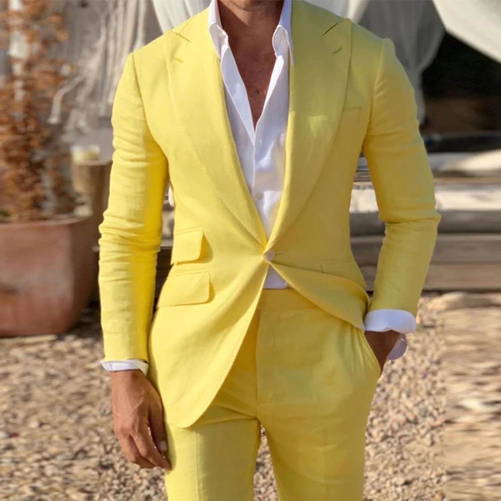 

Костюм Мужской приталенный, однобортный пиджак и брюки, желтый пляжный блейзер в английском стиле, весна-осень