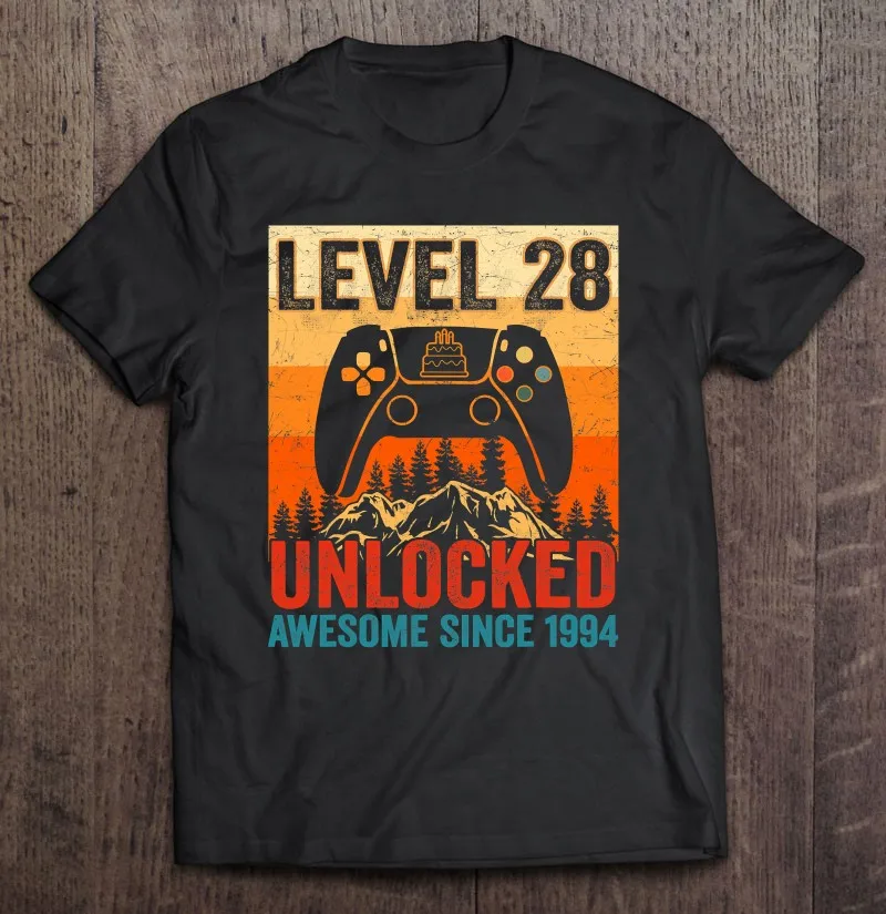 

Футболка мужская разблокированная в винтажном стиле, Топ оверсайз с видеоконтроллером, ретро, для дня рождения, 28 уровня