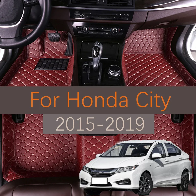 Купи Custom Leather Car Floor Mats For Honda City 2015 2016 2017 2018 2019 Automobile Carpet Rugs Foot Interior Pads Accessories за 1,890 рублей в магазине AliExpress