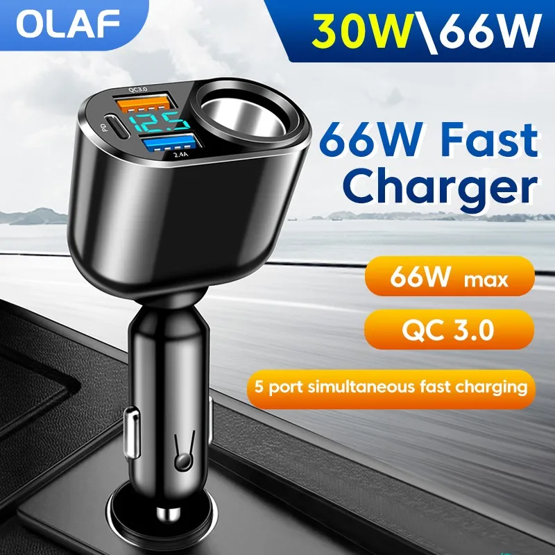 

Olaf 66W USB Car Charger Type C PD QC3.0 Car Chargers Fast Charging Car Phone Charger Adapter For Iphone Huawei Xiaomi Samsung