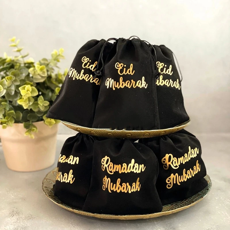 

20pcs black Eid Mubarak gift present Treat favor bag happy Ramadan Al Adha Muslim Islamic Kareem Party Dessert table decoration