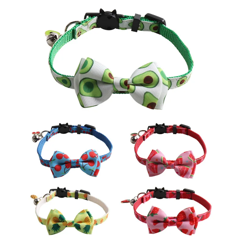 

Галстук-бабочка с принтом фруктов, бабочка для кота, ошейник с колокольчиком для кошки, аксессуары для маленьких собак и щенков